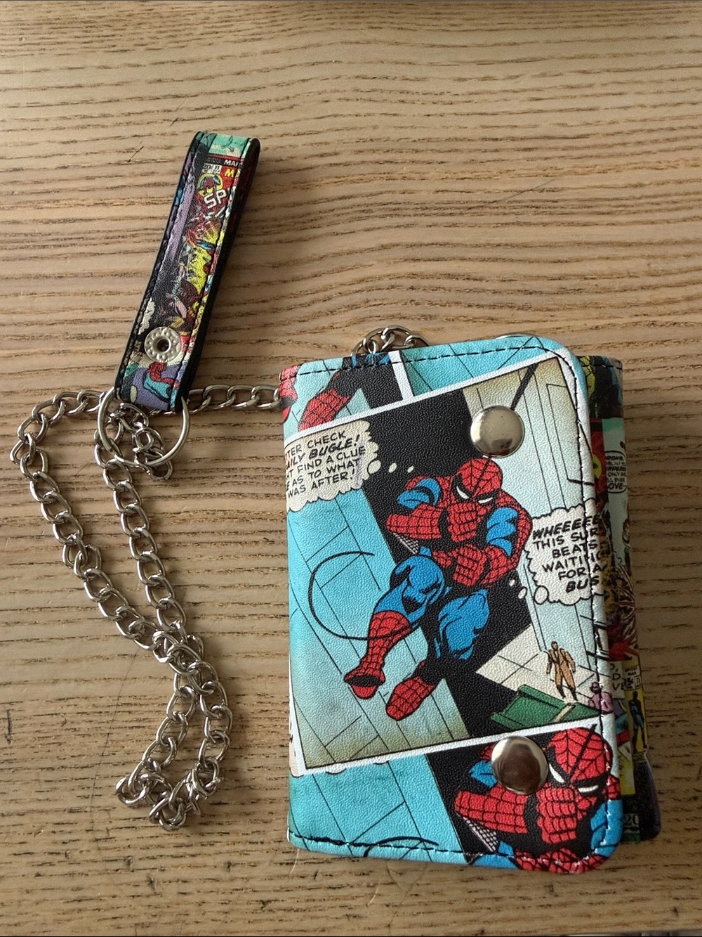 Marvel Spider-Man Comic Print Wallet Cardholder with Chain - Blue, Red, Black